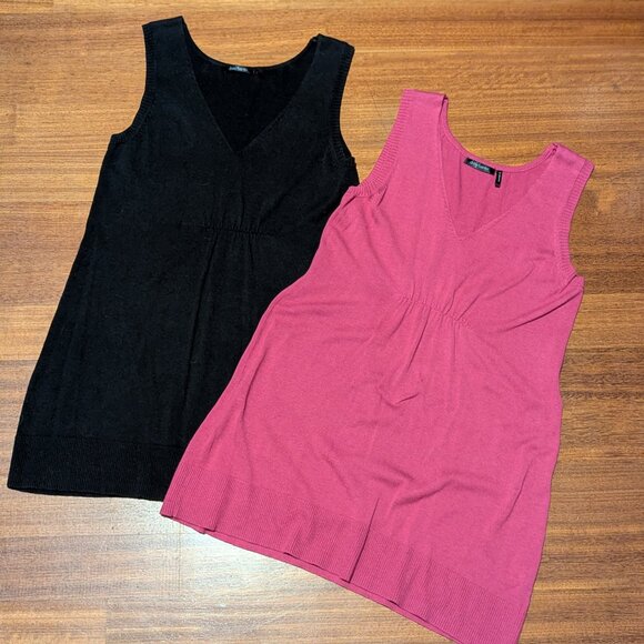 TWO DAISY FUENTES LADIES SWEATER TUNIC TANK TOPS-HOT PINK & BLACK-GOOD CONDITION - Picture 2 of 15